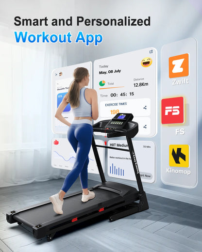 400LBS Capacity 3.5 HP Treadmill with 15% Auto Incline for Home- Heavy Duty Treadmill Foldable with App/Bluetooth - 18 Inch Wide Belt, Folding Treadmill for Home Gym Walking Running Exercise